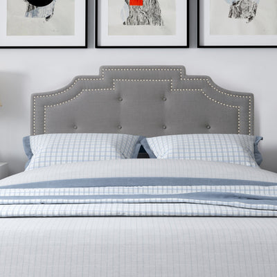 light grey Padded Headboard, Queen Aspen Collection lifestyle scene by CorLiving#color_light-grey
