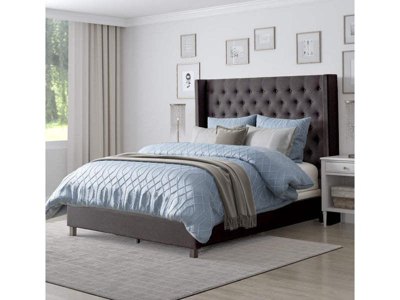 dark grey Tufted Queen Bed Fairfield Collection lifestyle scene by CorLiving