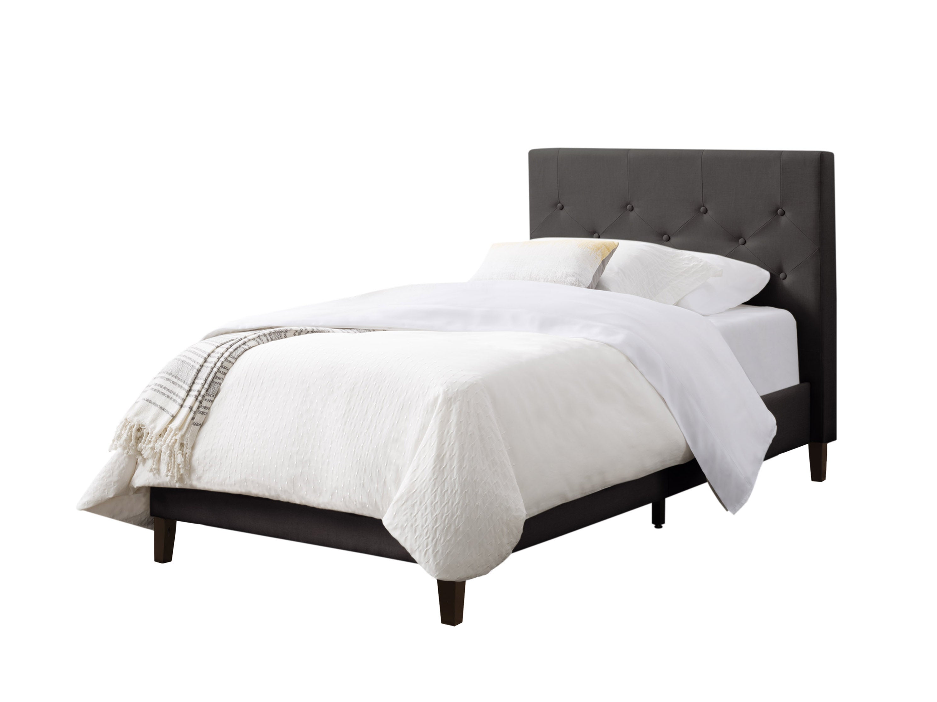 Grey tufted twin bed deals
