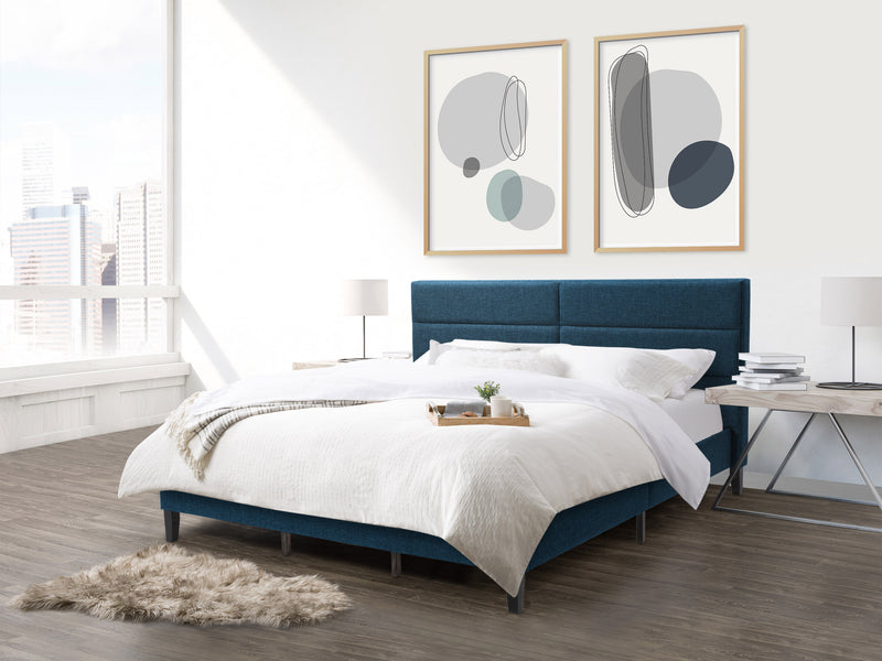 ocean blue Upholstered King Bed Bellevue Collection lifestyle scene by CorLiving