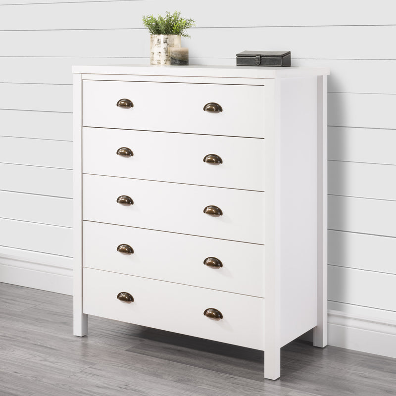 white 5 Drawer Dresser Boston Collection lifestyle scene by CorLiving