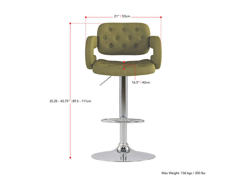 olive green Bar Stools with Arms Set of 2 Jude Collection measurements diagram by CorLiving