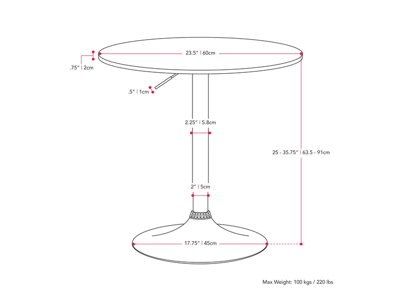 Black Bar Table, Adjustable Height Maya Collection measurements diagram by CorLiving
