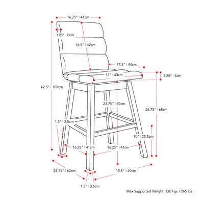 dark grey and brown Wood Bar Stools Set of 2 Lilibet Collection measurements diagram by CorLiving#color_dpt-dark-grey