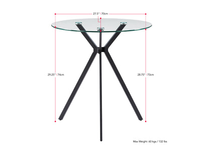 black Glass Bistro Table Eliana Collection measurements diagram by CorLiving#color_black
