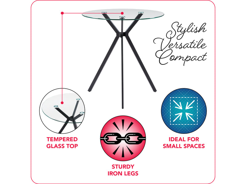 black Glass Bistro Table Eliana Collection infographic by CorLiving