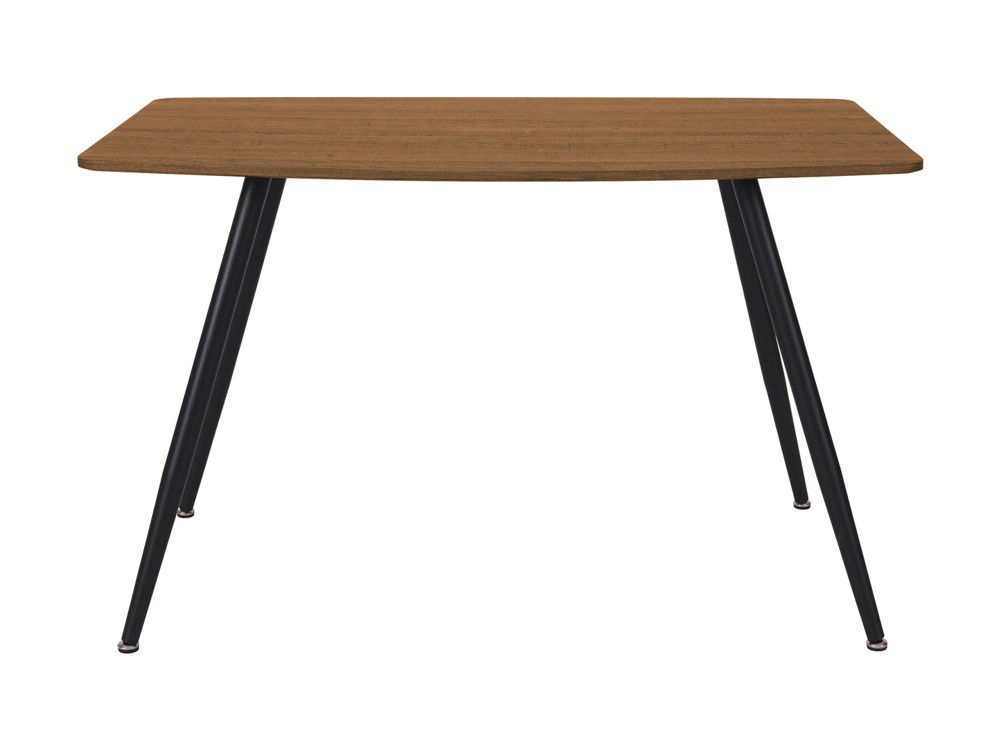 Compact wooden dining table with sleek, dark walnut finish, rectangular top, and sturdy metal legs, ideal for small spaces and modern interiors.