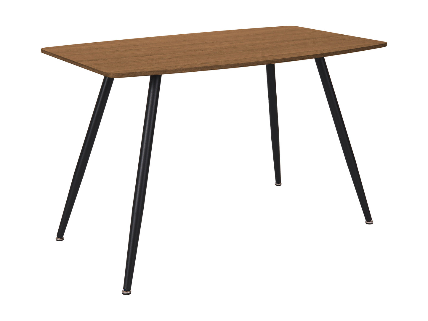 Modern rectangular dining table with dark wood finish, sleek metal legs, and minimalist design, perfect for contemporary dining rooms.