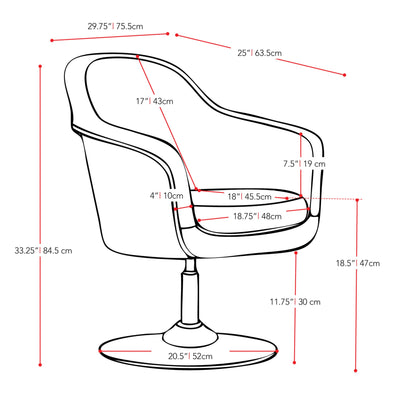 red Leather Swivel Chair CorLiving Collection measurements diagram by CorLiving#color_red