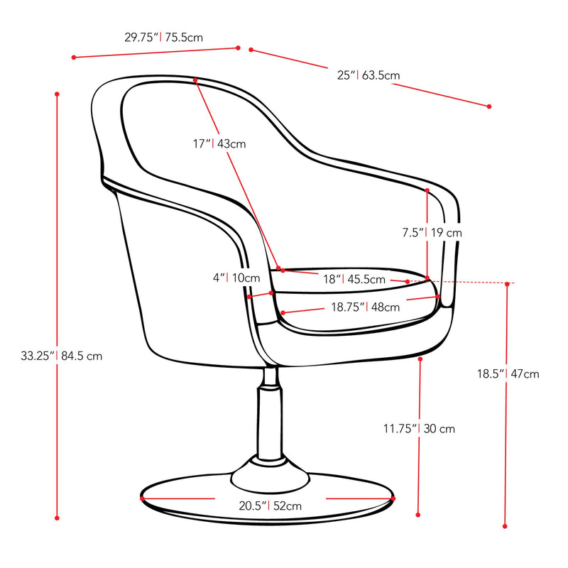 red Leather Swivel Chair CorLiving Collection measurements diagram by CorLiving