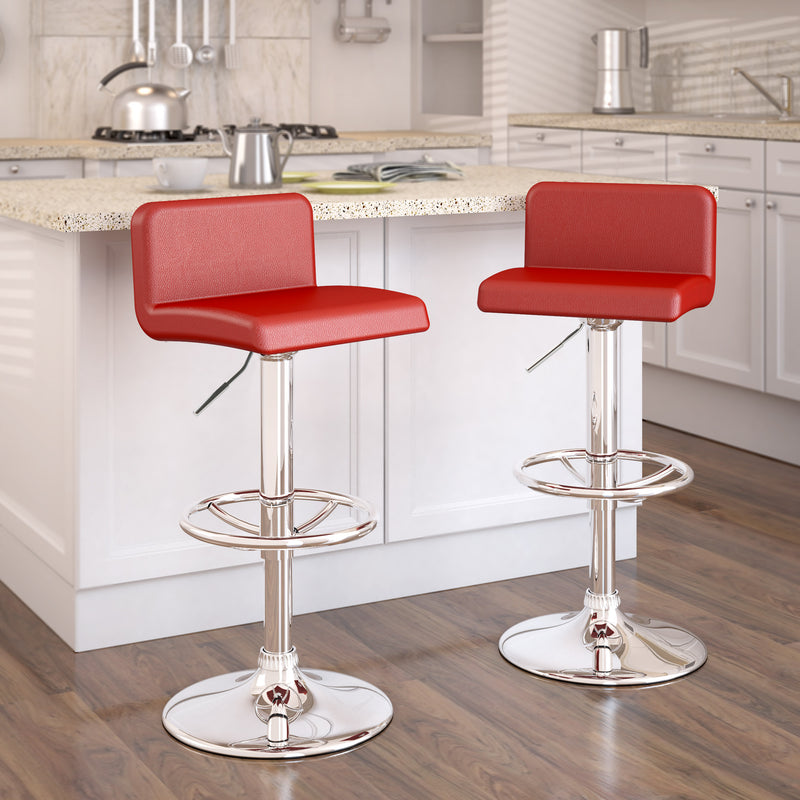 red Low Back Bar Stools Set of 2 Atlas Collection lifestyle scene by CorLiving