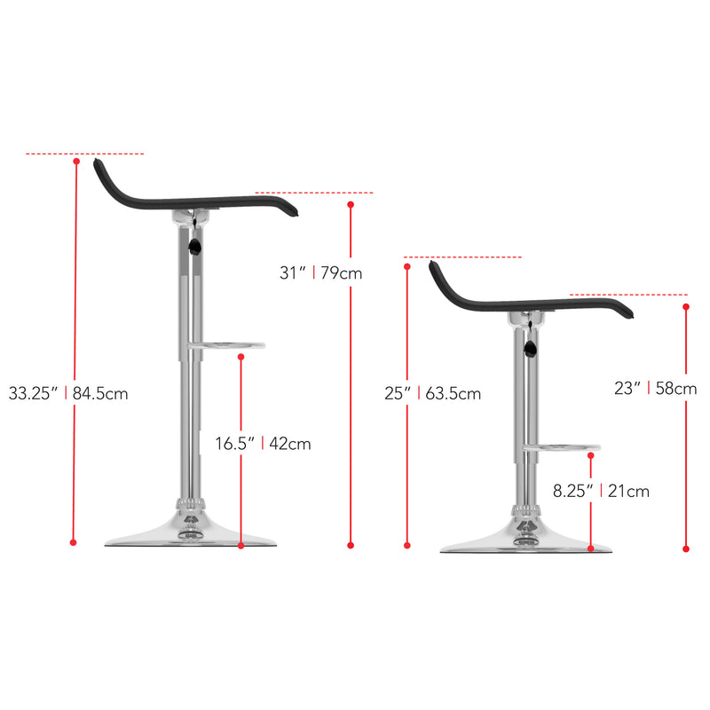 black Low Back Bar Stools Set of 2 Theo Collection measurements diagram by CorLiving