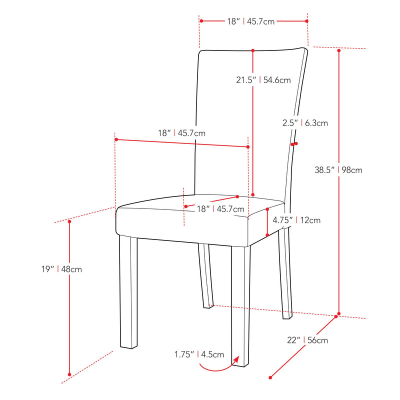 Brown Dining Chairs, Set of 2 CorLiving Collection measurements diagram by CorLiving