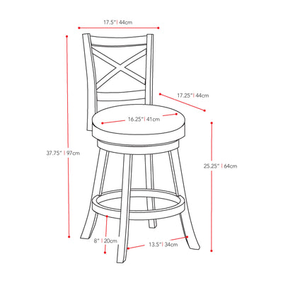 black Wooden Bar Stool with Back CorLiving Collection measurements diagram by CorLiving#color_black