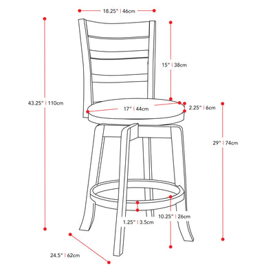 white Wood Bar Stool Bar Height Woodgrove Collection measurements diagram by CorLiving#color_white