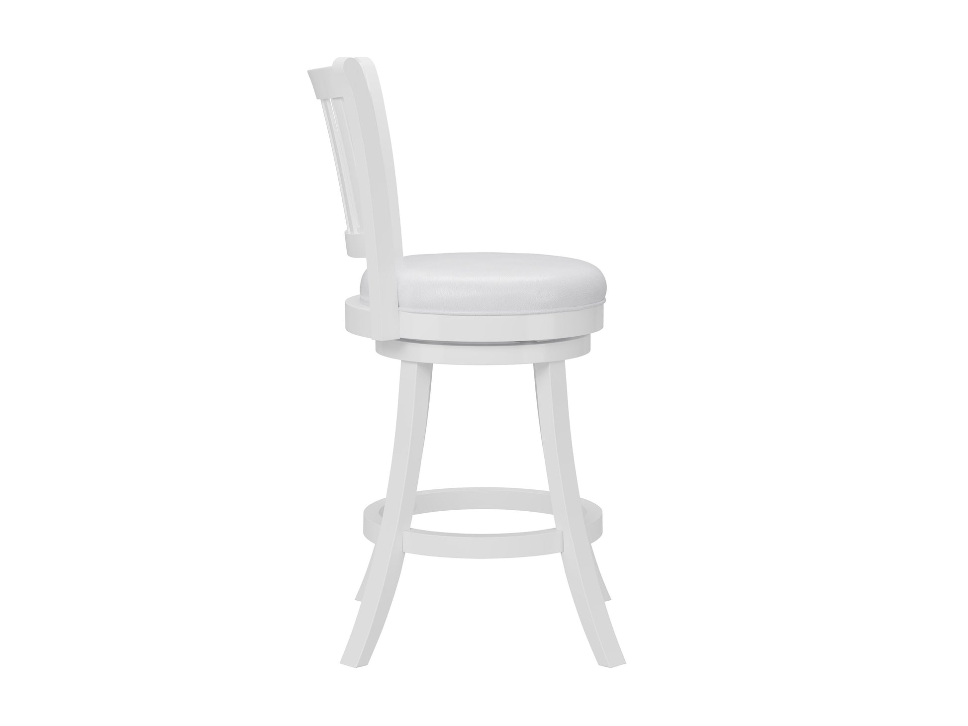 Set of 2 modern white bar stools with cushioned seats, sleek chrome legs, and a footrest. Perfect for kitchen counters or home bars, these stools offer a contemporary design and comfortable seating.