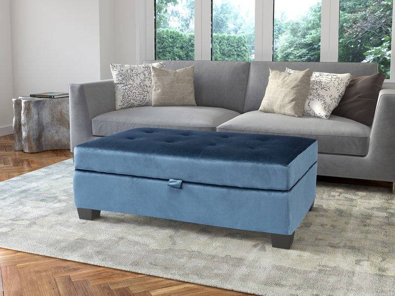 blue Tufted Storage Bench Antonio Collection lifestyle scene by CorLiving