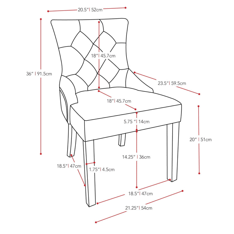 mauve Velvet Accent Chairs Set of 2 Antonio Collection measurements diagram by CorLiving