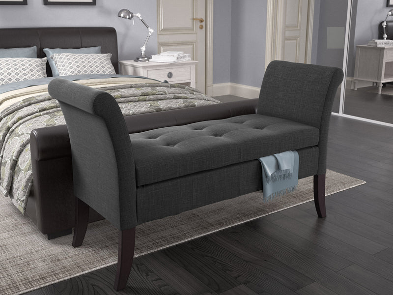 grey Storage Bench with Arms Antonio Collection lifestyle scene by CorLiving