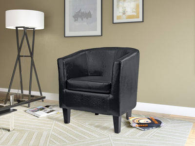 black Leather Barrel Chair Sasha Collection lifestyle scene by CorLiving#color_sasha-black