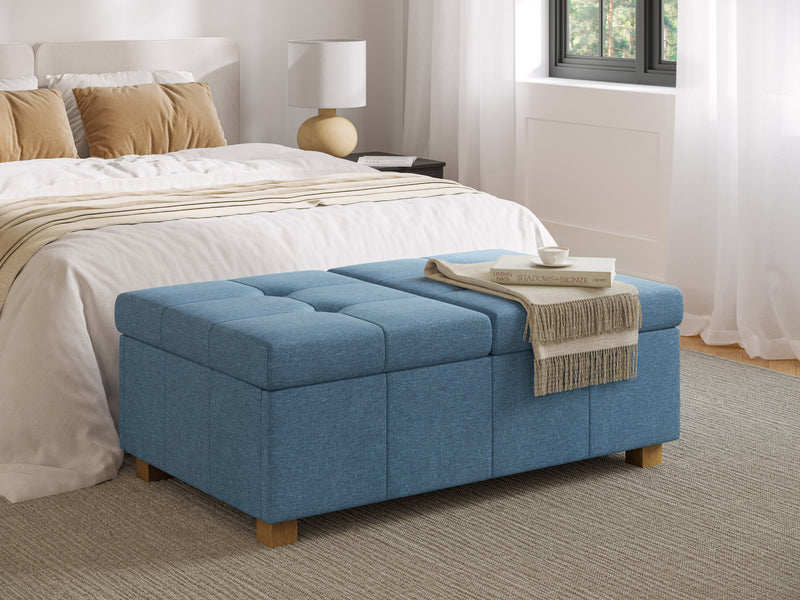 blue Double Storage Ottoman Bench Yves Collection lifestyle scene by CorLiving