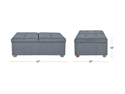 grey Double Storage Ottoman Bench Yves Collection measurements diagram by CorLiving#color_yves-grey