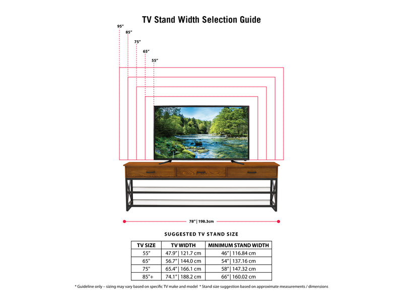 whitewash grey TV Bench for TVs up to 95" Houston Collection infographic by CorLiving