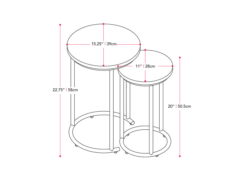 brown Nesting Side Table Fort Worth Collection measurements diagram by CorLiving