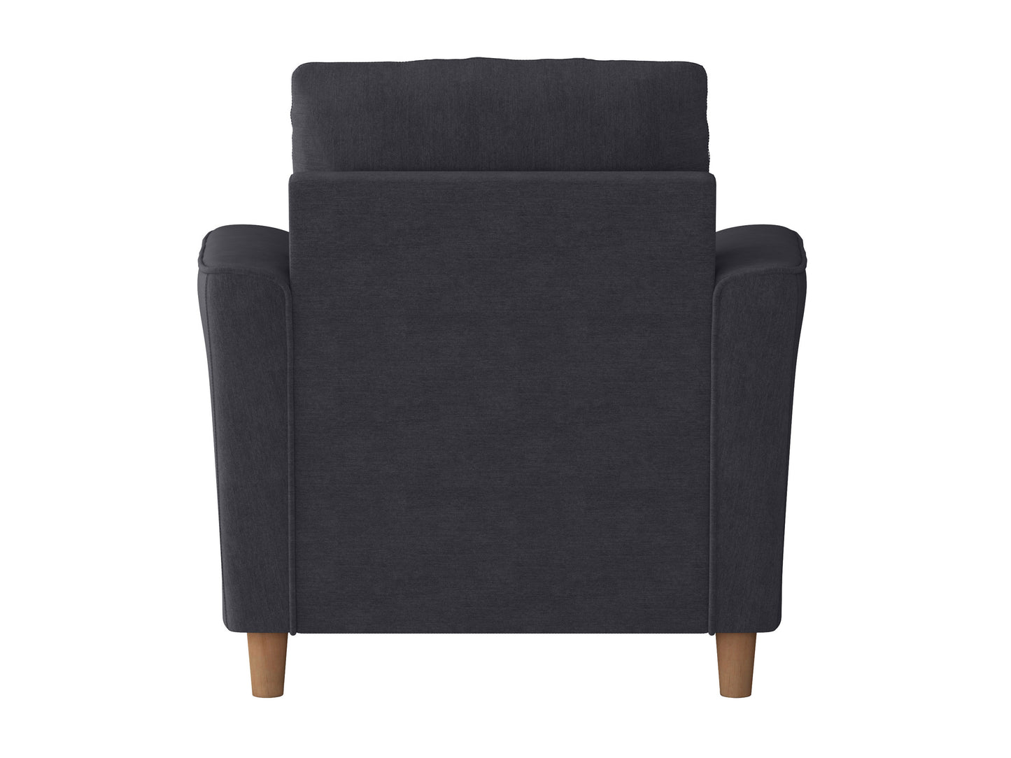Mid-century modern armchair with natural wood frame, light grey upholstered seat and back, featuring clean lines and minimalist design. Ideal for living room or office decor.