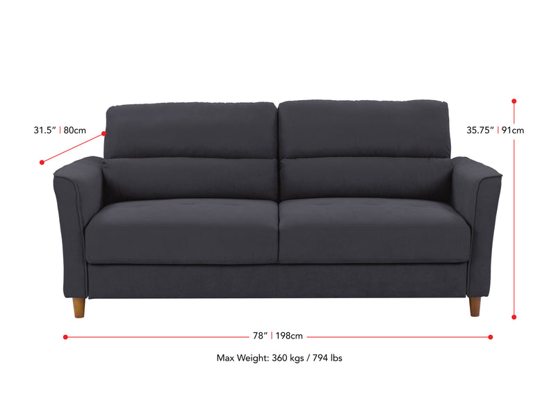 dark grey 3 Seater Sofa Caroline collection measurements diagram by CorLiving