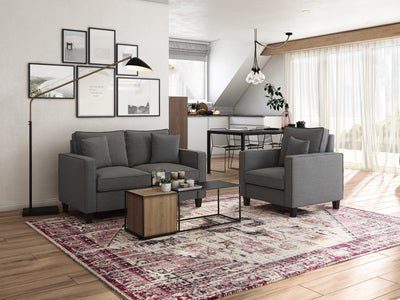 grey 2 Seater Loveseat and Chair Set, 2 piece Georgia Collection lifestyle scene by CorLiving#color_georgia-grey