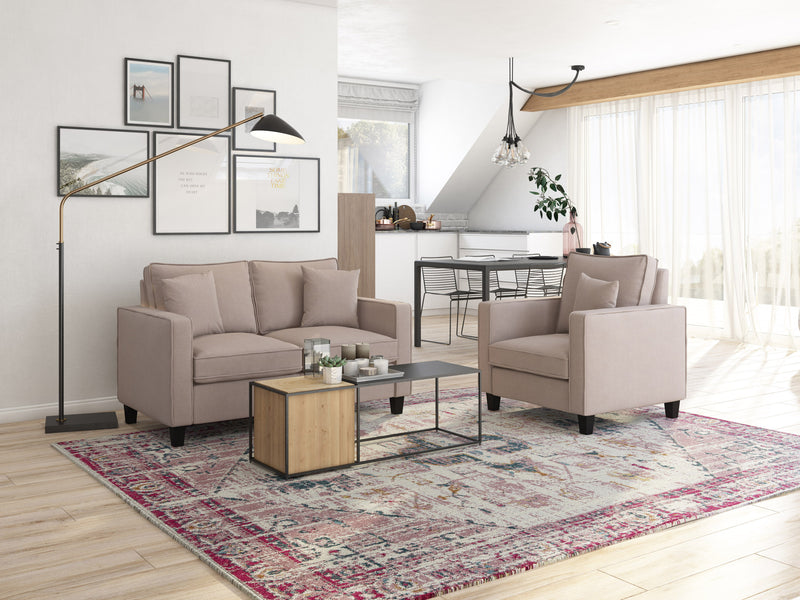 taupe 2 Seater Loveseat and Chair Set, 2 piece Georgia Collection lifestyle scene by CorLiving