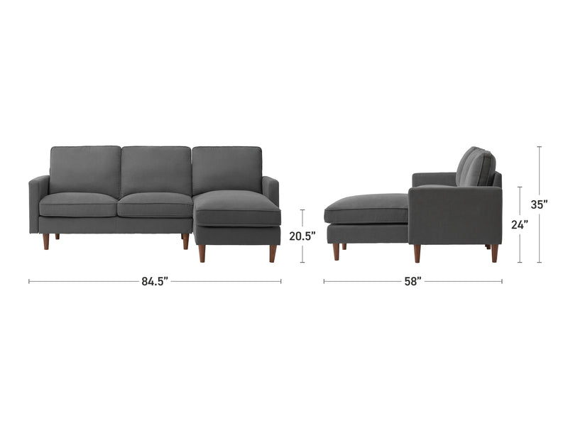 grey Reversible Sectional Sofa Lena collection measurements diagram by CorLiving