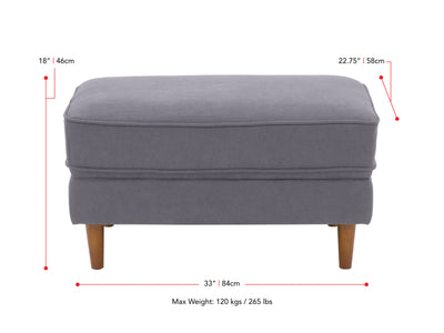 grey Mid-Century Modern Ottoman Mulberry Collection measurements diagram by CorLiving#color_mulberry-grey