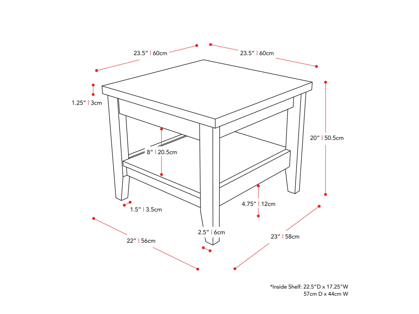 Square side table with a sleek black metal frame, clear glass top, and lower black mesh shelf, perfect for modern living rooms or offices.