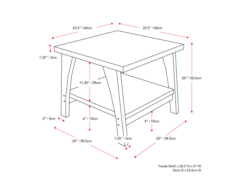 dark grey Square End Table Hollywood Collection measurements diagram by CorLiving