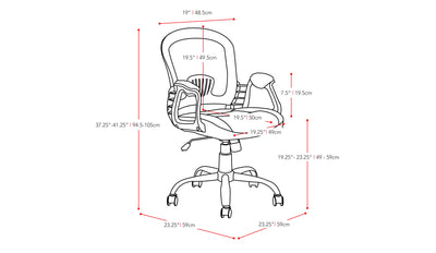 grey Mesh Office Chair Quinn Collection measurements diagram by CorLiving#color_grey