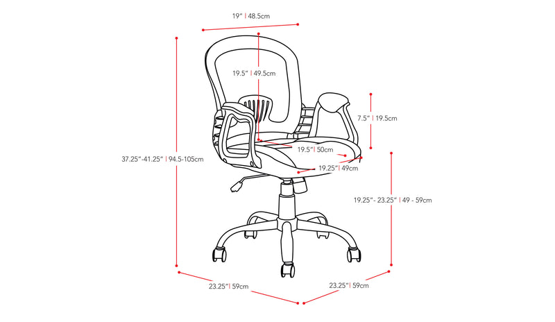 grey Mesh Office Chair Quinn Collection measurements diagram by CorLiving