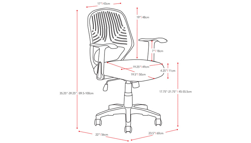 black Mesh Office Chair Avery Collection measurements diagram by CorLiving