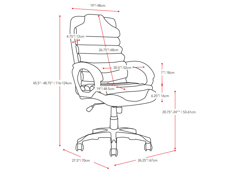 black Executive Office Chair Nolan Collection measurements diagram by CorLiving
