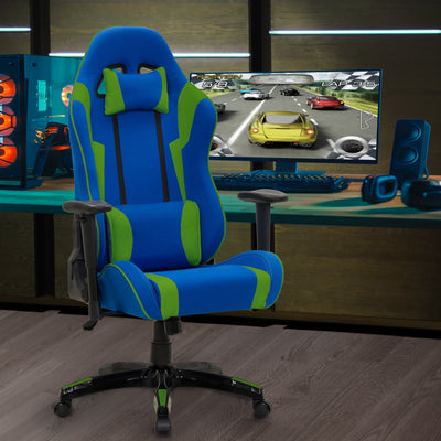 blue and green Ergonomic Gaming Chair Workspace Collection lifestyle scene by CorLiving#color_blue-and-green