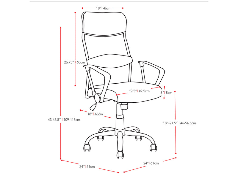 black High Back Office Chair CorLiving Collection measurements diagram by CorLiving
