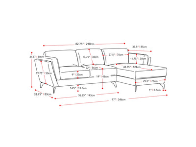 light grey L Shaped Sofa, Right Facing Lansing Collection measurements diagram by CorLiving#color_lansing-light-grey
