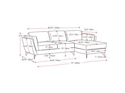 deep blue L Shaped Sofa, Right Facing Lansing Collection measurements diagram by CorLiving#color_lansing-deep-blue