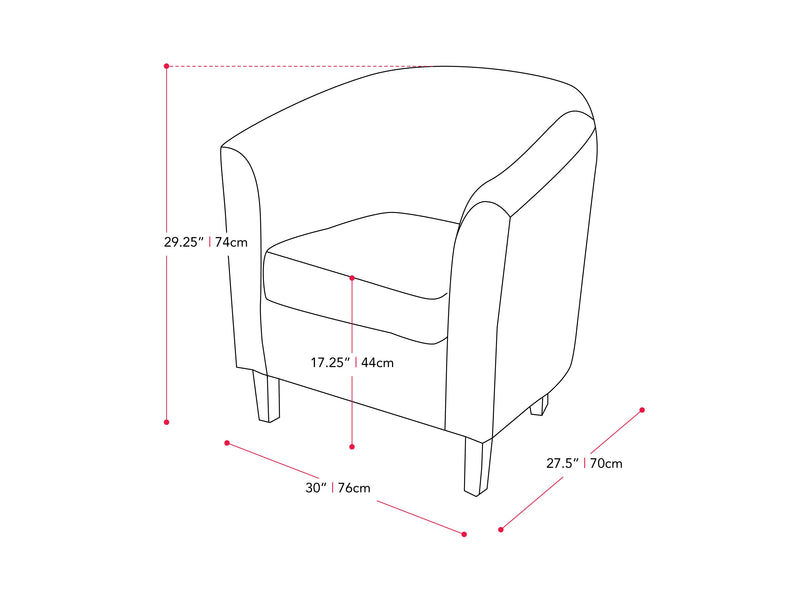 yellow Tub Chair Elewood Collection measurements diagram by CorLiving