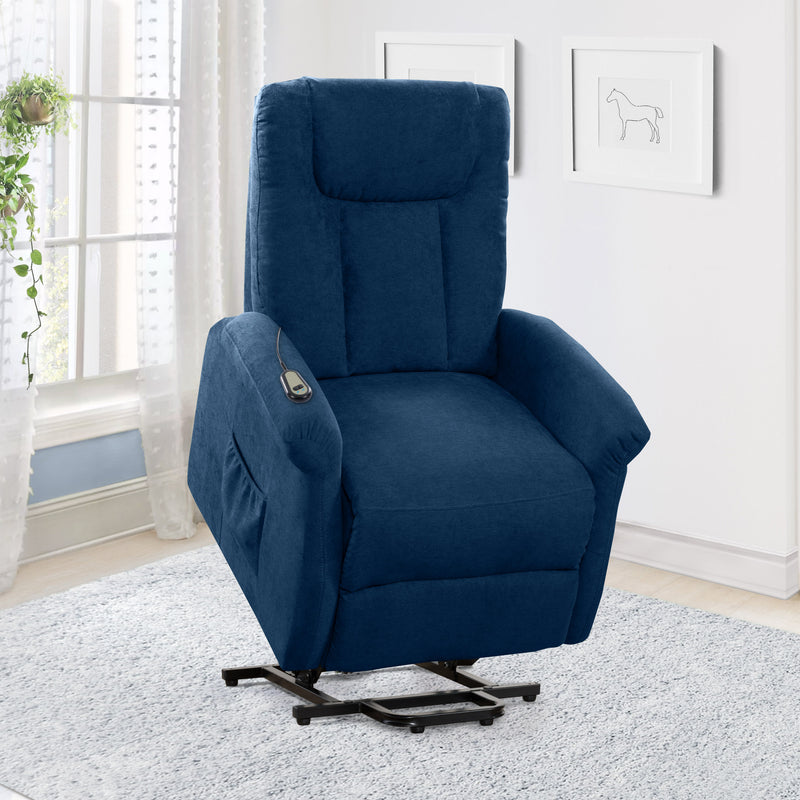 navy blue Power Lift Assist Recliner Arlington Collection lifestyle scene by CorLiving