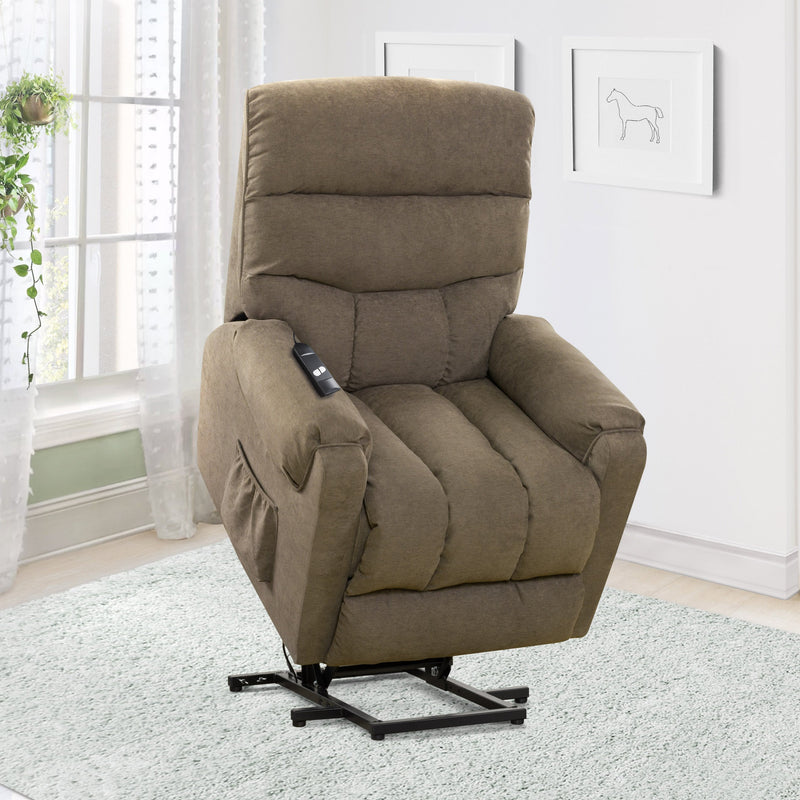 brown Power Lift Assist Recliner Dallas Collection lifestyle scene by CorLiving