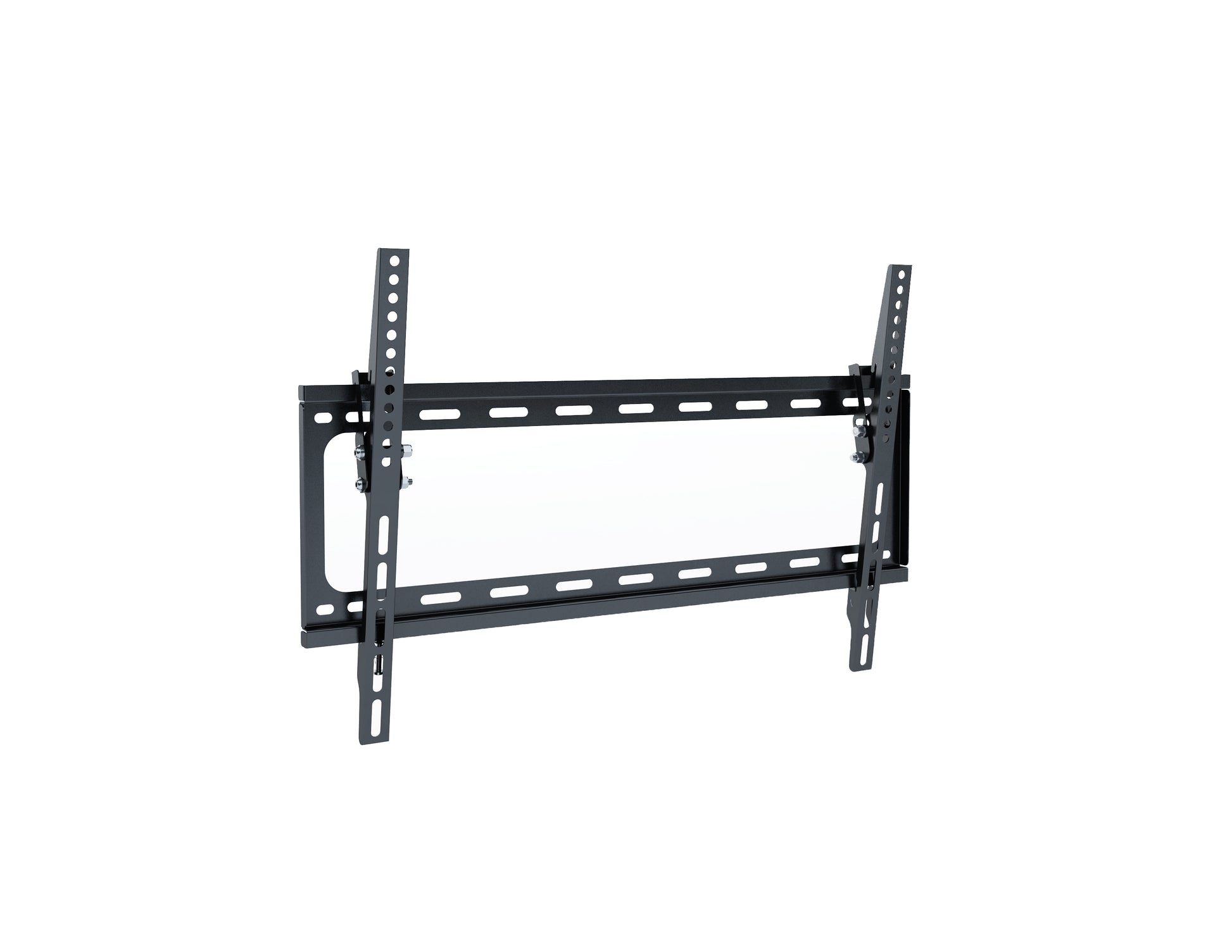Black TV wall mount with adjustable arms, sleek design, and durable metal construction, suitable for flat-screen TVs, offering tilt and swivel features for optimal viewing angles.