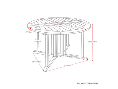 white Outdoor Drop Leaf Table Miramar Collection measurements diagram by CorLiving#color_miramar-washed-white