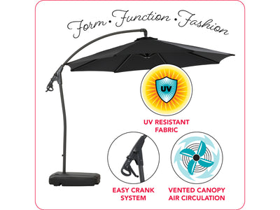 black cantilever patio umbrella with base Endure Collection infographic CorLiving#color_black